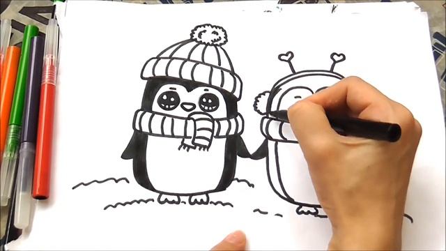 How to Draw Holiday Penguins Christmas Series #7 смотреть онлайн