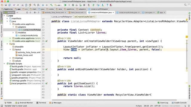 V7 [AppLivros] - RecyclerView Adapter: métodos onCreateViewHolder e onBindViewHolder смотреть онлайн