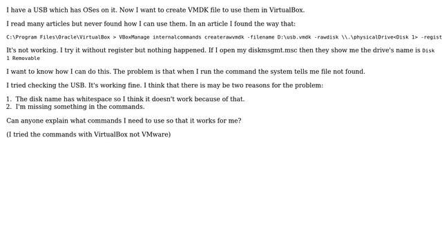 How to create VMDK file in Virtualbox for adding USB as a new OS? смотреть онлайн