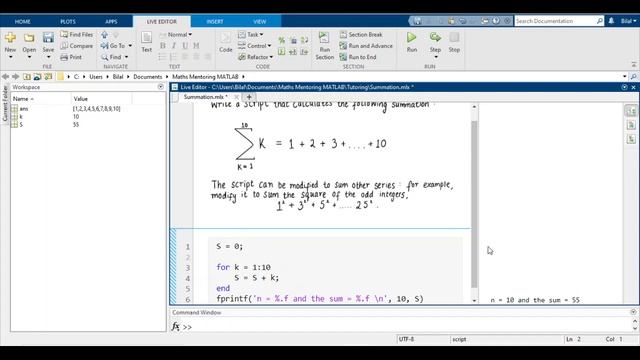 MATLAB - Summation using a For loop смотреть онлайн