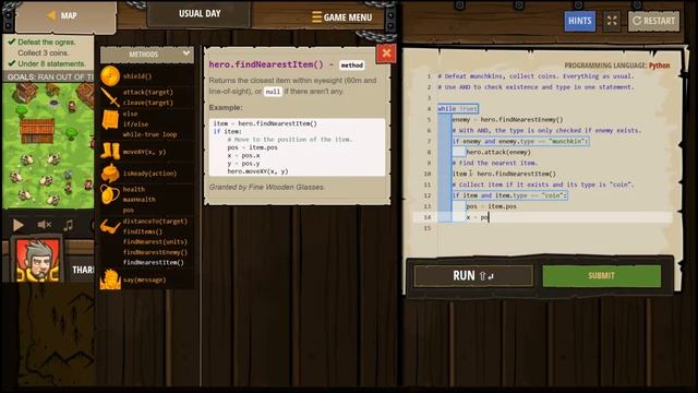 CODE COMBAT PYTHON level USUAL DAY Boolean Equality If Statements Accessing Properties Strings Vari смотреть онлайн
