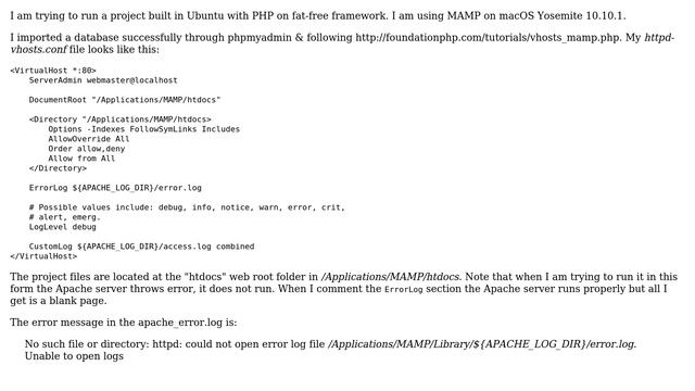 Webmasters: Apache Unable to open logs: /Applications/MAMP/Library/${APACHE_LOG_DIR}/error.log смотреть онлайн