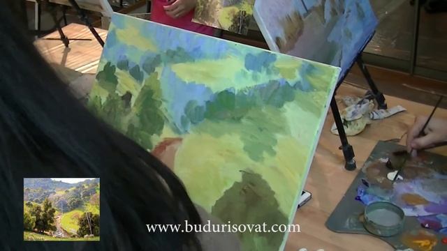 Учимся рисовать маслом летний пейзаж. Мастер-класс по живописи в художественной школе. смотреть онлайн
