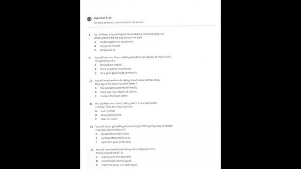 B1 PRELIMINARY Test #3 Listening Practice with answers