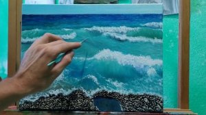 Как легко нарисовать «Море» рисуем маслом волны пену, камни