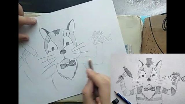 Рисунки карандашом. Легкие рисунки. Супер кот в шляпе смотреть онлайн