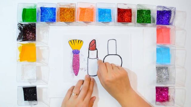 Раскраска КОСМЕТИКА для девочек / Рисуем песком и блёстками / Учим цвета смотреть онлайн