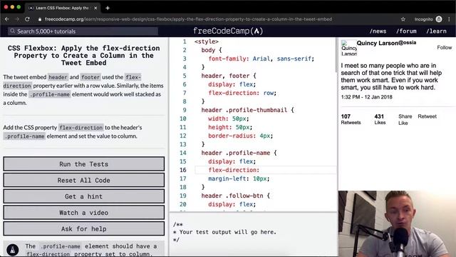 CSS Flexbox - Apply the flex-direction Property to Create a Column in the Tweet Embed смотреть онлайн