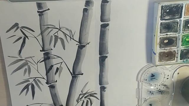 БАМБУК рисунок японская живопись тушью. смотреть онлайн