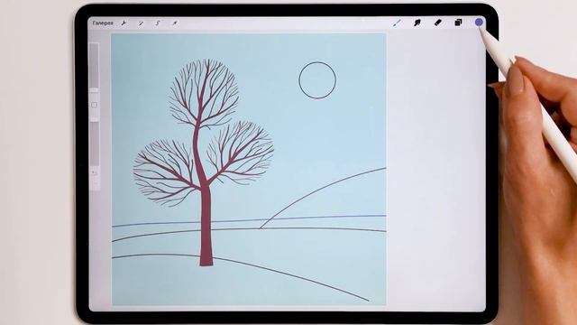 Уроки Procreate. 30. Как нарисовать дерево и зимний пейзаж смотреть онлайн