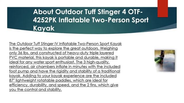 Outdoor Tuff Stinger 4 OTF-4252PK Inflatable Two-Person Sport Kayak Review смотреть онлайн