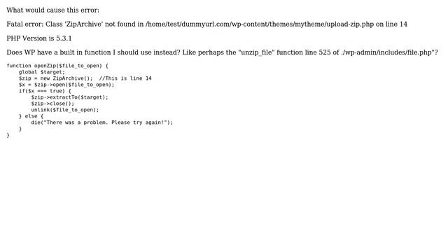 Wordpress: Fatal error: Class 'ZipArchive' not found смотреть онлайн