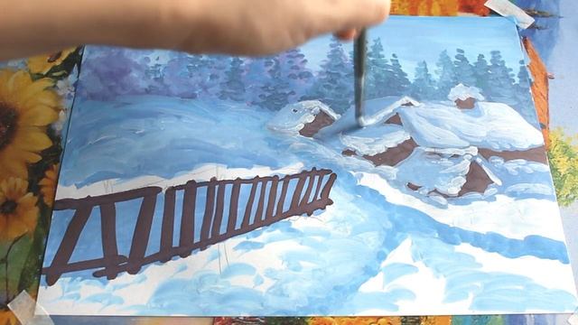 Как рисовать ПОЭТАПНО пейзаж/рисуем зиму смотреть онлайн
