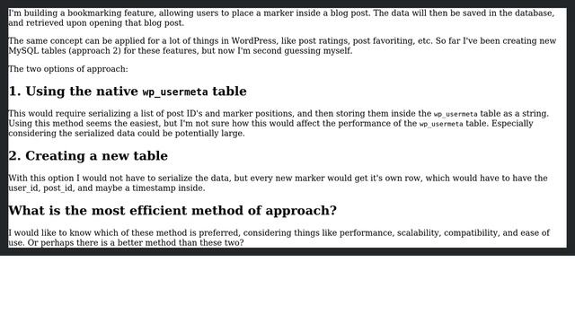 Wordpress: Which is more efficient? Using usermeta, or creating a new MySQL table? смотреть онлайн