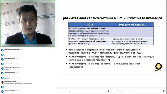 Сравнительная характеристика RCM и Proactive Maintenance смотреть онлайн