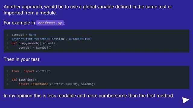 How to share object from fixture to all tests using pytest? смотреть онлайн