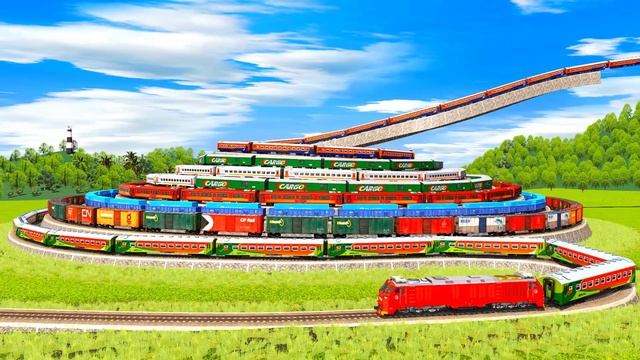 VERY LONG TRANSPORTING TRAINS GO FAST SPINNING AROUND CLIMB SPIRAL PYRAMID RAILROAD TRACK #43 смотреть онлайн