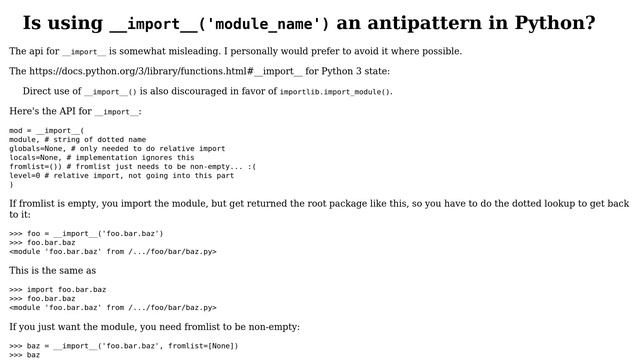 Is using __import__('module_name') an antipattern in Python? смотреть онлайн