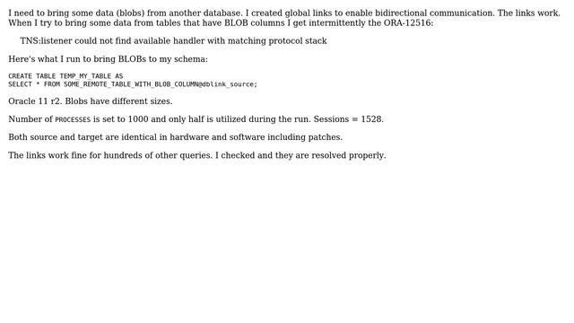 Databases: ORA-12516: when accessing another database via link смотреть онлайн