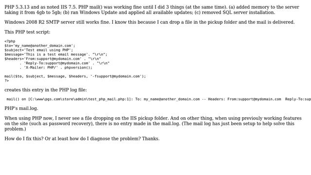 DevOps & SysAdmins: PHP mail() function stopped working on Windows 2008 R2 IIS 7.5. Why? смотреть онлайн