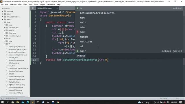 sum of matrix elements using function in java in hindi смотреть онлайн