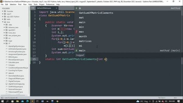 sum of matrix elements using function in java in hindi