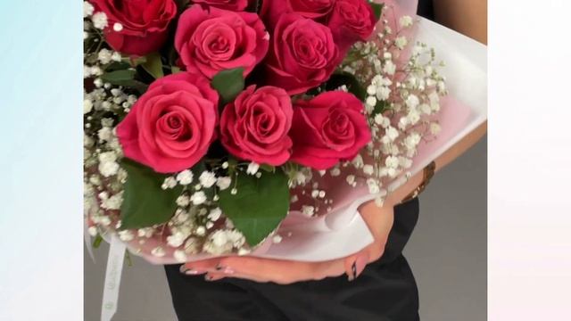 Букет из розовых роз 50 см Кения и гипсофилы L в корейской упаковке смотреть онлайн