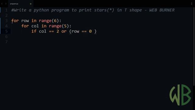 Python Tutorial | Program To Print Stars in T Shape || WEB BURNER смотреть онлайн
