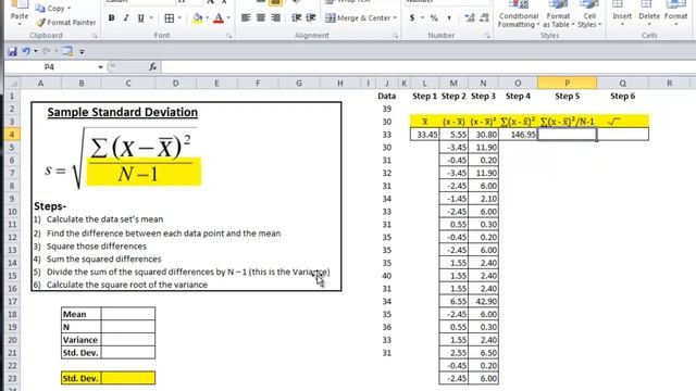 Excel Statistics 04: Calculating Variance and Standard Deviation смотреть онлайн