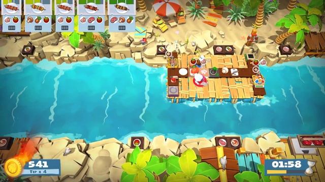 Overcooked 2. Surf 'n' Turf DLC. Level 2-2. 4 Stars. 2 Player Co-op смотреть онлайн