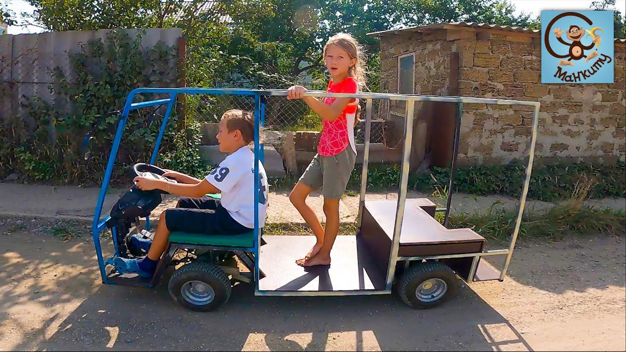 Дети и Машина. Диана и Даня делают и катаются на детской машине. Манкиту смотреть онлайн