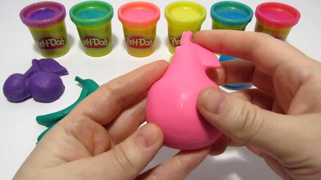Играем и учим цвета на английском с Play-Doh Sparkle пластилиновыми шариками и формочками фруктами. смотреть онлайн