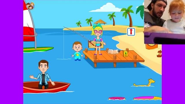 TRAPPED INSiDE the iPAD?! Adley & Dad play a new family game! and beach visit! my town app review смотреть онлайн