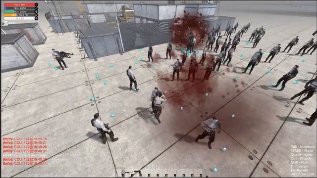 uSurvival Stress Test - 122 Players on a small map, all broadcasting to each other смотреть онлайн