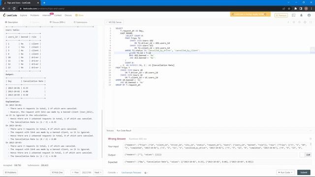 LeetCode Challenge 262 MS SQL: Trips and Users смотреть онлайн
