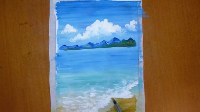 Рисунок морской пейзаж гуашью. Нарисовать морской пейзаж. Море рисовать гуашь. смотреть онлайн