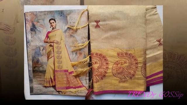 ROYAL JUTE LINEN SILK SAREE WITH EMBROIDERY BORDER || Soft Lenin Jute Silk Sarees designs смотреть онлайн