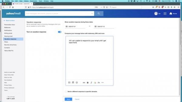 Automatic Vacation Response for Yahoo Mail (2020)
