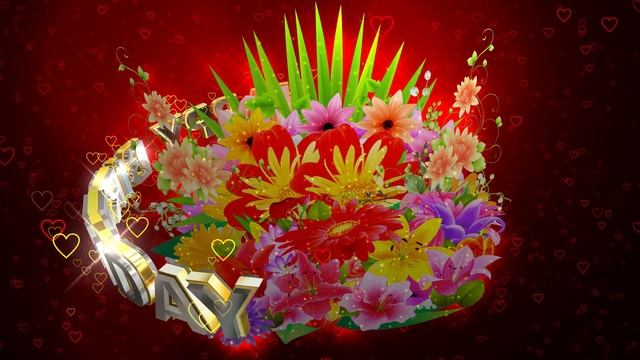 Шикарный футаж: ЦВЕТОЧНАЯ КОМПОЗИЦИЯ HAPPY BIRTHDAY на бордовом фоне с эффектом контура сердечек смотреть онлайн