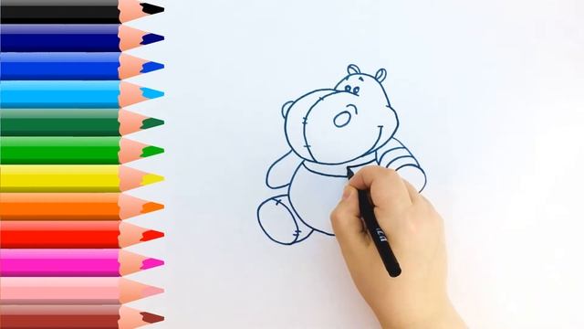 Давай рисовать милого бегемотика . Мультик раскраска. Простая техника рисования для детей смотреть онлайн