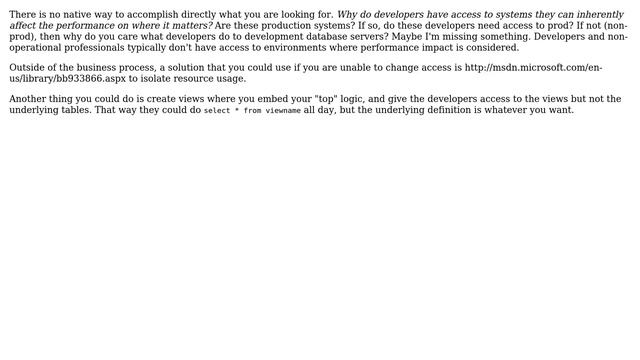 Databases: Is there a policy or special server configuration to limit SQL Server query results? смотреть онлайн