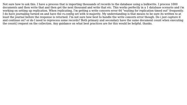 Databases: mongo 3.6 replication and write concern timed out