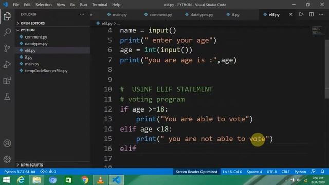 Python Crash Course Part 6 - Python Conditionals if else if Example смотреть онлайн