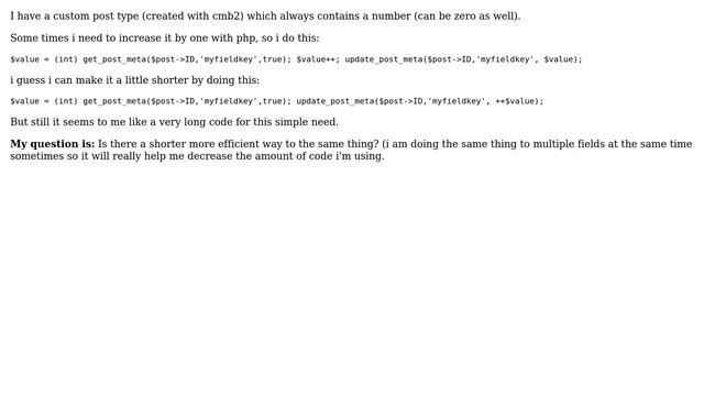Wordpress: How to increase custom post value by one most efficiently? смотреть онлайн