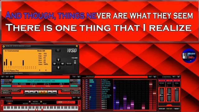 Crazy by Kenny Rogers Karaoke | Midi format | Winlive Synth Driver output. смотреть онлайн