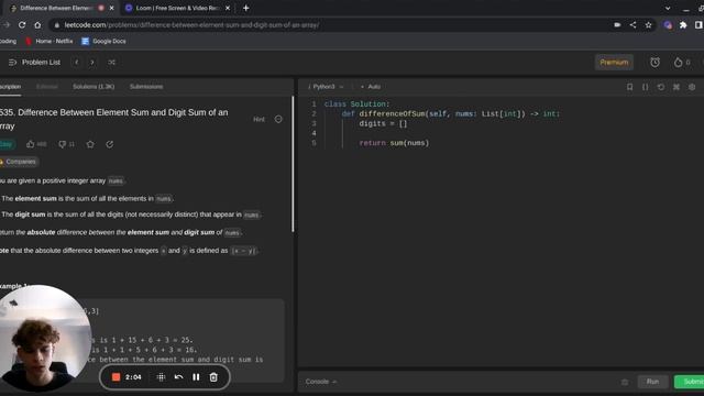 2535. Difference Between Element Sum and Digit Sum of an Array - Python3 смотреть онлайн