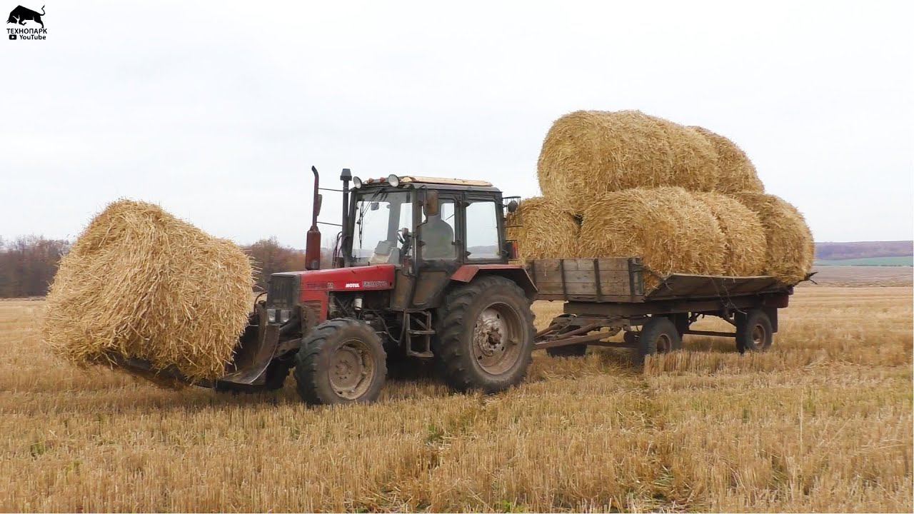 Транспортировка рулонов соломы с полей смотреть онлайн