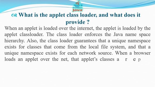 What is the applet class loader, and what does it provide | JAVA INTERVIEW QUESTIONS AND ANSWERS смотреть онлайн