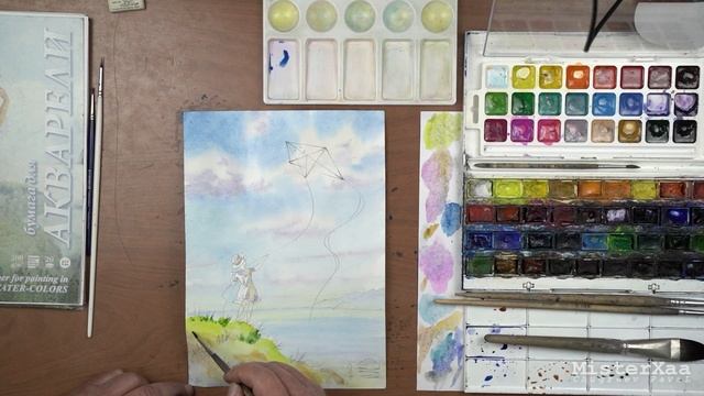 Рисуем акварелью "девочка и воздушный змей" Весь Крым, Алушта. смотреть онлайн