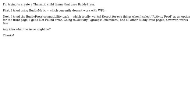 Wordpress: Not Found when using activity stream as front page with BuddyPress смотреть онлайн
